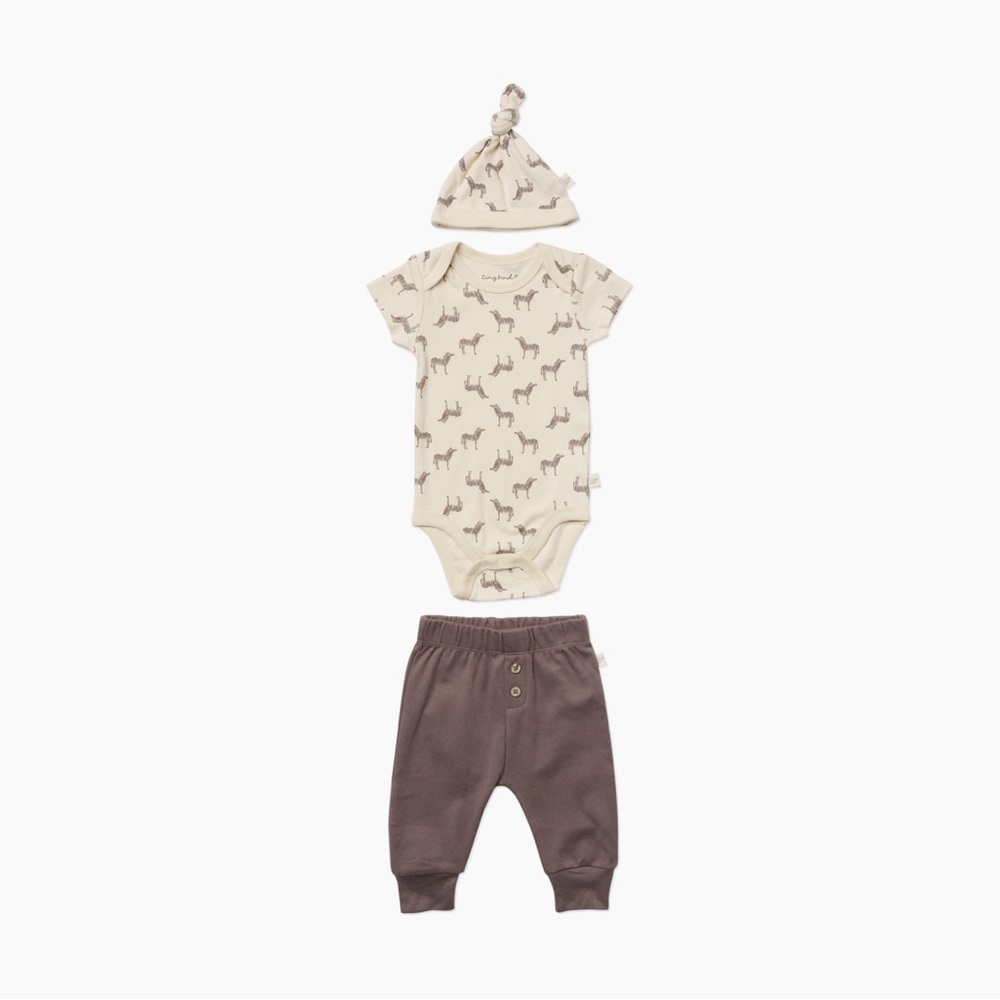 Tiny Kind The Outfit 3 Piece Set - 0-3 months; Antique White Zebra